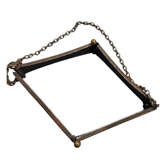 Antique Victorian Purse Reticule Square Frame Folding Floral Metal Kiss Closure - Picture 12 of 14